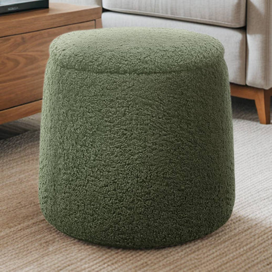 Boucle Round Storage Ottoman, Green