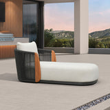 PURPLE LEAF Hailar Olefin Patio Chaise Lounge Chair , Upholstered Pool Lounge Chairs for Outdoor with Teak Armres for Deck, Pool, Lawn, Garden, Courtyard, Porch