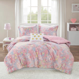 Gold Metallic Printed Plush Comforter Set, Pink