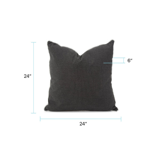 24 x 24 Outdoor Pillow with Dec Cord- Seascape Charcoal- Poly Insert