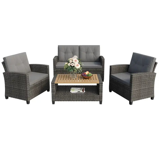 4-Piece Patio Furniture Set, Wicker Patio Conversation Set