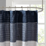 Color Block Silky Shower Curtain, Navy Blue