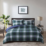3M Scotchgard Plaid 3-Piece Comforter Set, Dark Green/Blue