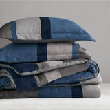 Fluffy Striped Pieced Faux Suede Comforter Set, Blue