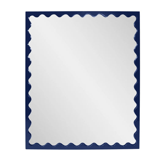 Santosh Rectangular Mirror with Inner Scalloped Edge in Glossy Navy