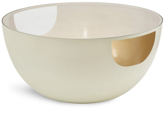 Doma Round Contemporary Metal Coffee Table with Glass Top and Brushed Gold Finish for Modern Spaces