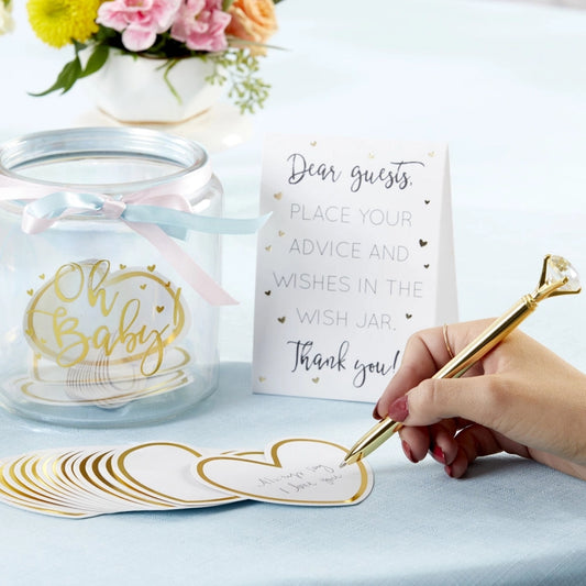 Iridescent Baby Shower Wish Jar with Heart Shaped Cards