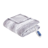 Heated 50x70" Faux Long Fur Electric Throw Blanket, Grey
