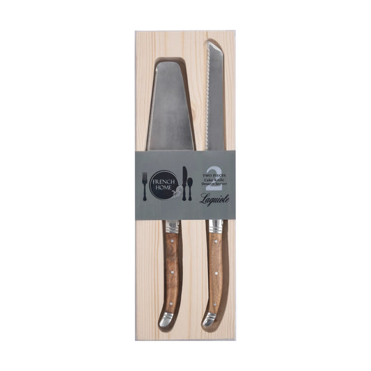 French Home Laguiole 2-Piece Olive Wood Cake Knife Set