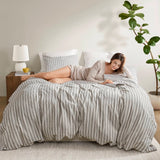 3 Piece Yarn-Dyed Stripes All-Seasons Duvet Set, Grey