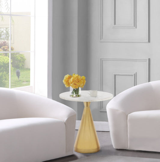 Emery Glamorous End Table with White Marble Top & Gold Stainless Steel Base - Modern Elegance