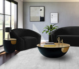 Doma Round Contemporary Metal Coffee Table with Glass Top and Brushed Gold Finish for Modern Spaces