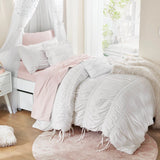 Shabby Chic Ruched Microfiber Comforter Set, White