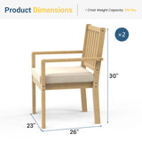 2-Piece All Weather Acacia Wood Outdoor Dining Chairs with Weather-Resistant Cushions
