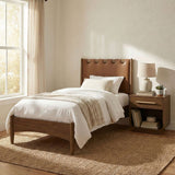 Santos - Vegan Leather Headboard And Wood Bed - Waxed Brown Frame