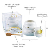 Sweet As Can Bee Ceramic Honey Pot with Wooden Dipper- Large