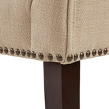49.5" Upholstered Bench with Back & Wood Legs, Tan