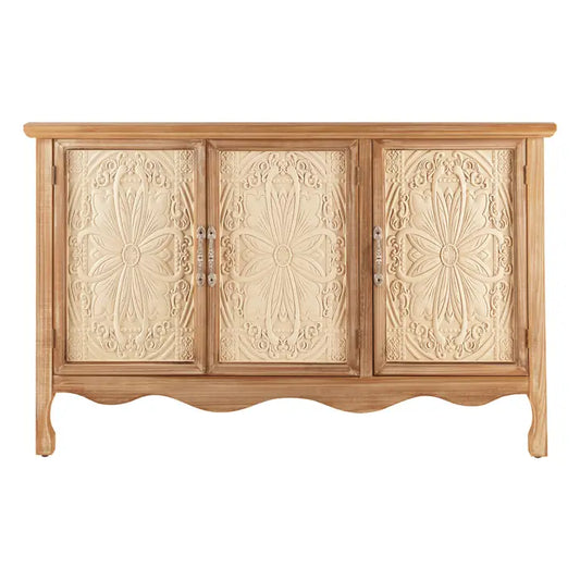 Sideboard Buffet Cabinet with 3 Carved Doors and Shelves