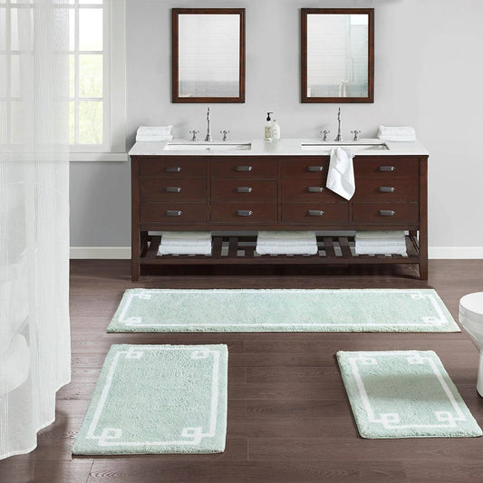 Wholesale High Pile Bordered Bathroom Rug, Seafoam Green