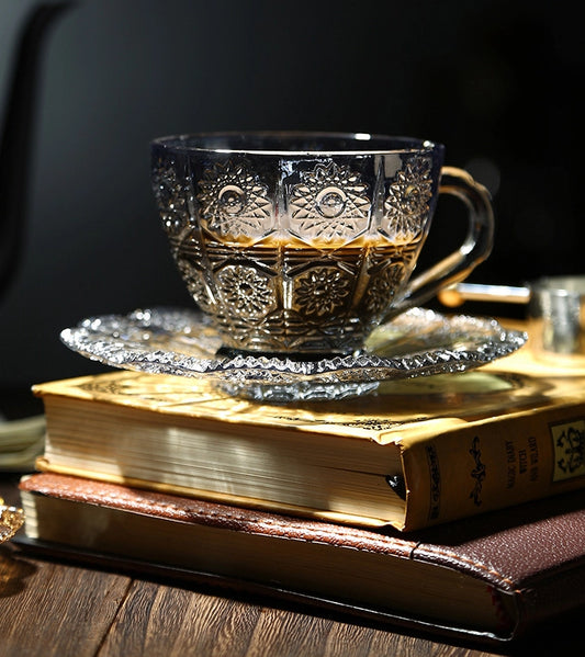 Vintage Style Glass Cappuccino Cup & Saucer Set