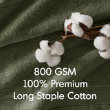 8-Piece 800gsm Cotton Absorbent Towel Set, Olive Green