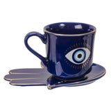Blue Evil Eye Porcelain Tea Cup & Saucer, 7 oz