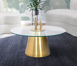 Glassimo Brushed Gold Contemporary Coffee Table with Elegant Glass Top – Chic Home Accent Piece