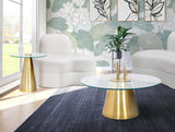 Glassimo Brushed Gold Contemporary Coffee Table with Elegant Glass Top – Chic Home Accent Piece