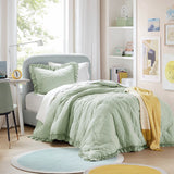 Diamond Quilted Ruffle Edge Comforter Set, Sage