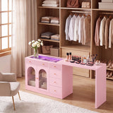 Rotatable L-Shaped Vanity Desk with Led Light, Double Arched