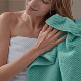 4pcs 100% Cotton Quick-Dry Ribbed Hand Towel Set, Turquoise