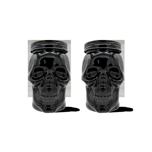 Skull Mason Jar with Lid, 4-Piece Set (2 skull Mason Jars & 2 Lids) 42oz, Black