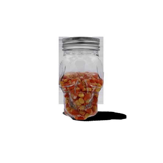 Skull Mason Jar with Lid, 4-Piece Set (2 skull Mason Jars & 2 Lids) 16oz, Clear