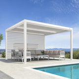 PURPLE LEAF Athena Louvered Pergola White Outdoor Aluminum Pergola with Roller Blind Adjustable Gazebo for Patio Deck Garden