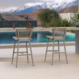 PURPLE LEAF Patio Counter Height Bar Stools Set of 2 Metal Bar Chairs with Back Wicker Woven Stools for Kitchen Island Pool Garden Outdoor Barstools