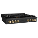 ZLINE 48" Paramount Gas Rangetop Black Stainless Steel Polished Gold SRTBZ-48-G