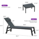 PURPLE LEAF Outdoor Lounge Chair Patio Chaise Pool Lounger Aluminum Frame with Side Table and Wheels for Outside Sunbathing Tanning Recliner Including Pillows