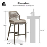 PURPLE LEAF Patio Sunbrella Bar Stools Set of 2  Rattan Bar Aluminum Bar Stool Outdoor Barstools with Back and Cushion for Garden Kitchen Island