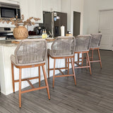 PURPLE LEAF Outdoor Bar Stools Wicker Rattan Bar Stools with Back Aluminum Outside Garden Patio Bar Chairs