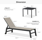 PURPLE LEAF Patio Chaise Lounge Textilene Pool with Wheels Sunbathing Chair for Outdoor, Beach, Yard, Side Table Included