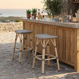 PURPLE LEAF Outdoor Bar Stools Set of 2 Backless Rattan Barstools with Saddle Seat and Footrest All Weather Aluminum Bar Chairs for Patio Kitchen Island Pool Balcony
