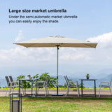 PURPLE LEAF Semi-Auto Outdoor Market Table Umbrella with Heavy-Duty Fabric