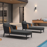 PURPLE LEAF Hailar Olefin Patio Chaise Lounge Chair , Upholstered Pool Lounge Chairs for Outdoor with Teak Armres for Deck, Pool, Lawn, Garden, Courtyard, Porch
