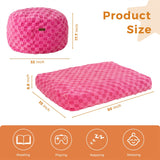 MAXYOYO Kids Bean Bag Bed - Bean Bag Chair to Bed with Jacquard Shaggy Plush Removable Cover, Plaid Red