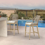 PURPLE LEAF Patio Bar Stools Counter Stools Outdoor Rattan Chairs with Back Modern Aluminum Woven Barstools for Garden Patio Kitchen Indoor