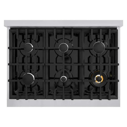 ZLINE 36" Dual Fuel Range, Gas Cooktop, Electric Convection Oven Stainless Steel, White Matte Door CDR-WM-36