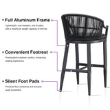 PURPLE LEAF Patio Bar Stools Set of 2 Outdoor Wicker Modern High Bar Chairs Metal Cushioned Barstools with Backs and Ergonomic Armrest