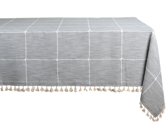 Gray Plaid Tablecloth with Tassel