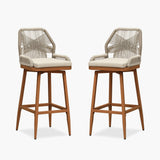 PURPLE LEAF Outdoor Swivel Bar Stools Set of 2 Patio 360° Rotating All-Weather Wicker Stools with Back and Cushion for Outside Backyard Kitchen Bistro Garden Bar