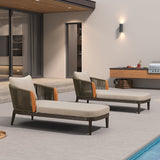 PURPLE LEAF Hailar Olefin Patio Chaise Lounge Chair , Upholstered Pool Lounge Chairs for Outdoor with Teak Armres for Deck, Pool, Lawn, Garden, Courtyard, Porch